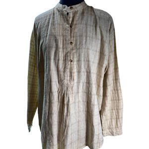 No Barriers womens Cotton Blend Size Large Vintage Cream Brown Check Tunic